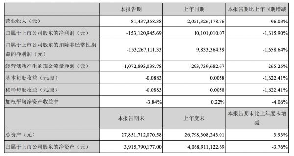 南国置业：一季度净亏损1.53亿元 同比下降1616.90%-中国网地产