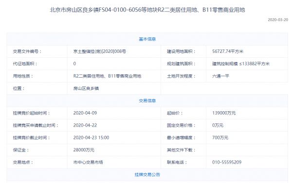 恒大再出手！18.5亿拿下房山良乡限竞房用地