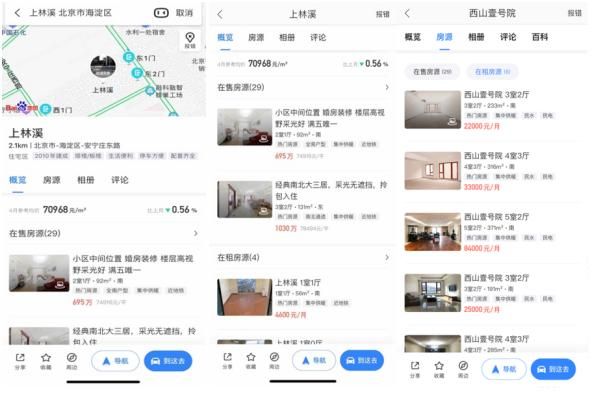 （百度地图居民小区租售信息示意）