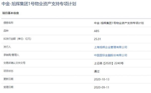 旭辉企业管理25.01亿元资产支持ABS已获上交所通过-中国网地产