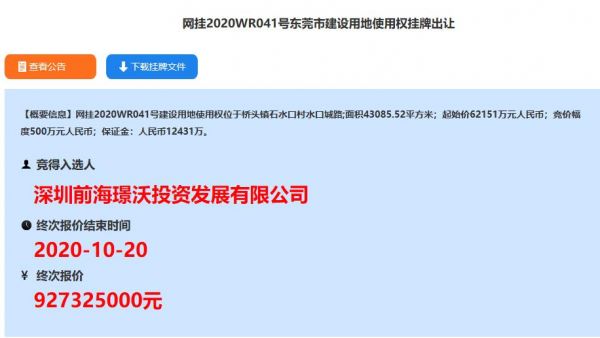 东莞11.45亿元出让2宗商住用地-中国网地产