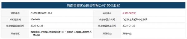 降价775.2万元 海南美都实业100%股权6976.8万元再次挂牌-中国网地产