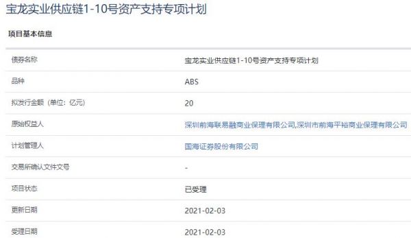 宝龙实业20亿元资产支持ABS已获上交所受理-中国网地产