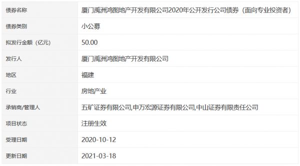 廈門禹洲鴻圖50億元小公募公司債券在深交所注冊生效-中國網(wǎng)地產(chǎn)