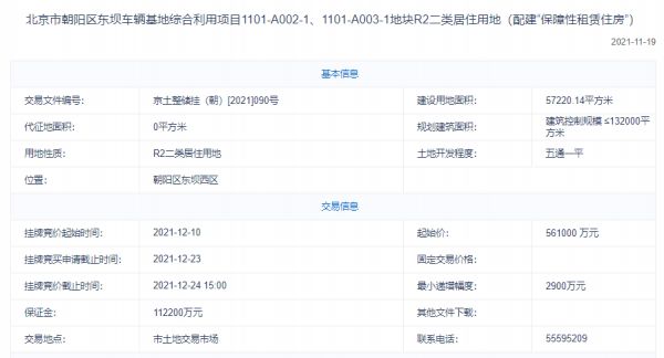 56.1亿！京投发展底价竞得朝阳东坝A002-1等地块