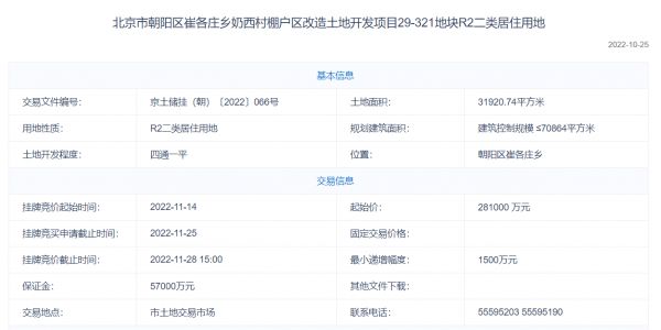 32.315亿＋35000㎡现房销售！金隅摇号竞得朝阳区崔各庄乡奶西村29-321地块