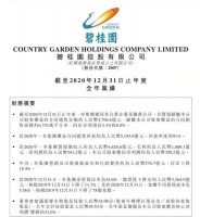 碧桂园2020年权益销售回款率高达91% 自身造血功能强劲