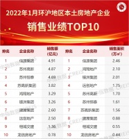2022年1月环沪地区房地产企业销售业绩TOP10
