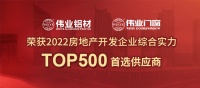 笃定高质量发展 | 伟业铝材2022再获房地产Top500首选供应商