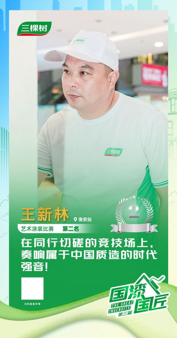 三棵樹(shù)2025“國(guó)漆國(guó)匠”大賽淮安站藝術(shù)涂裝銀牌匠人王新林：在同行切磋的競(jìng)技場(chǎng)上，奏響屬于中國(guó)質(zhì)造的時(shí)代強(qiáng)音！